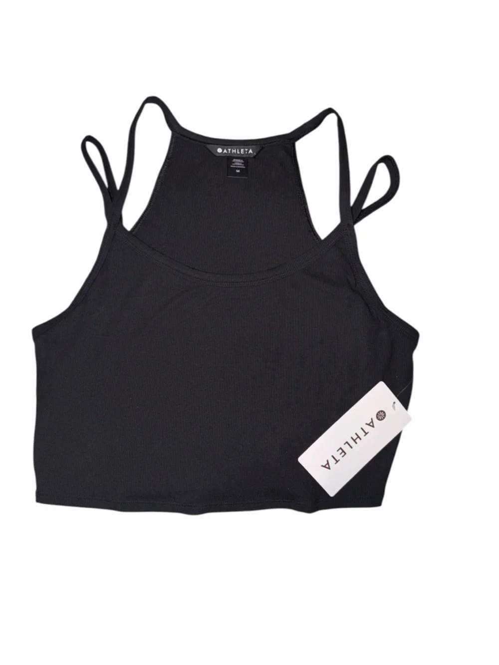 NWT Athleta Signature Rib Wide Binding Tank Black Cropped Medium - Picture 2 of 3